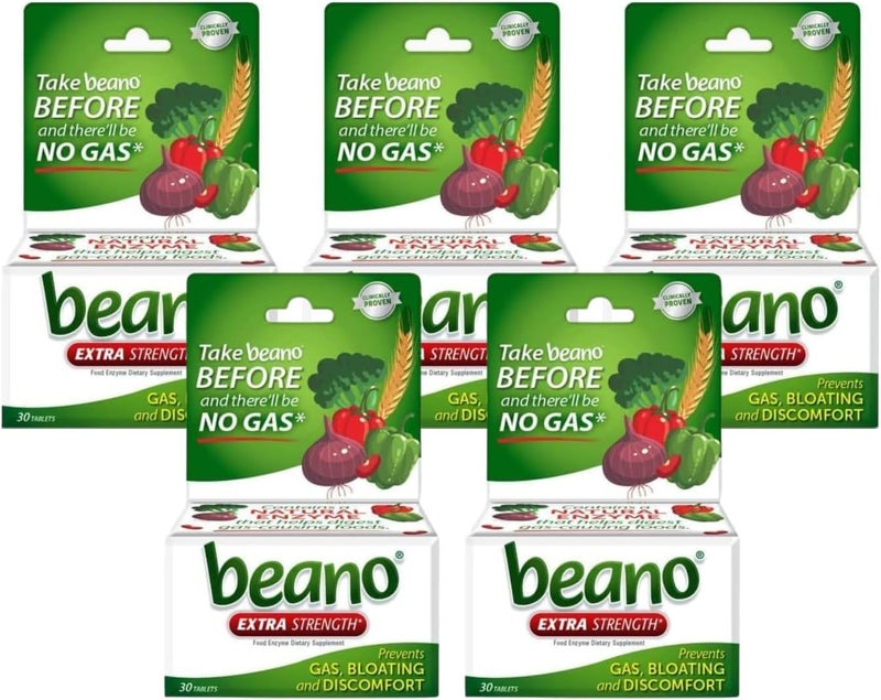 Extra Strength, Gas Prevention & Digestive Enzyme Supplement, 30 Count (Pack of 5)